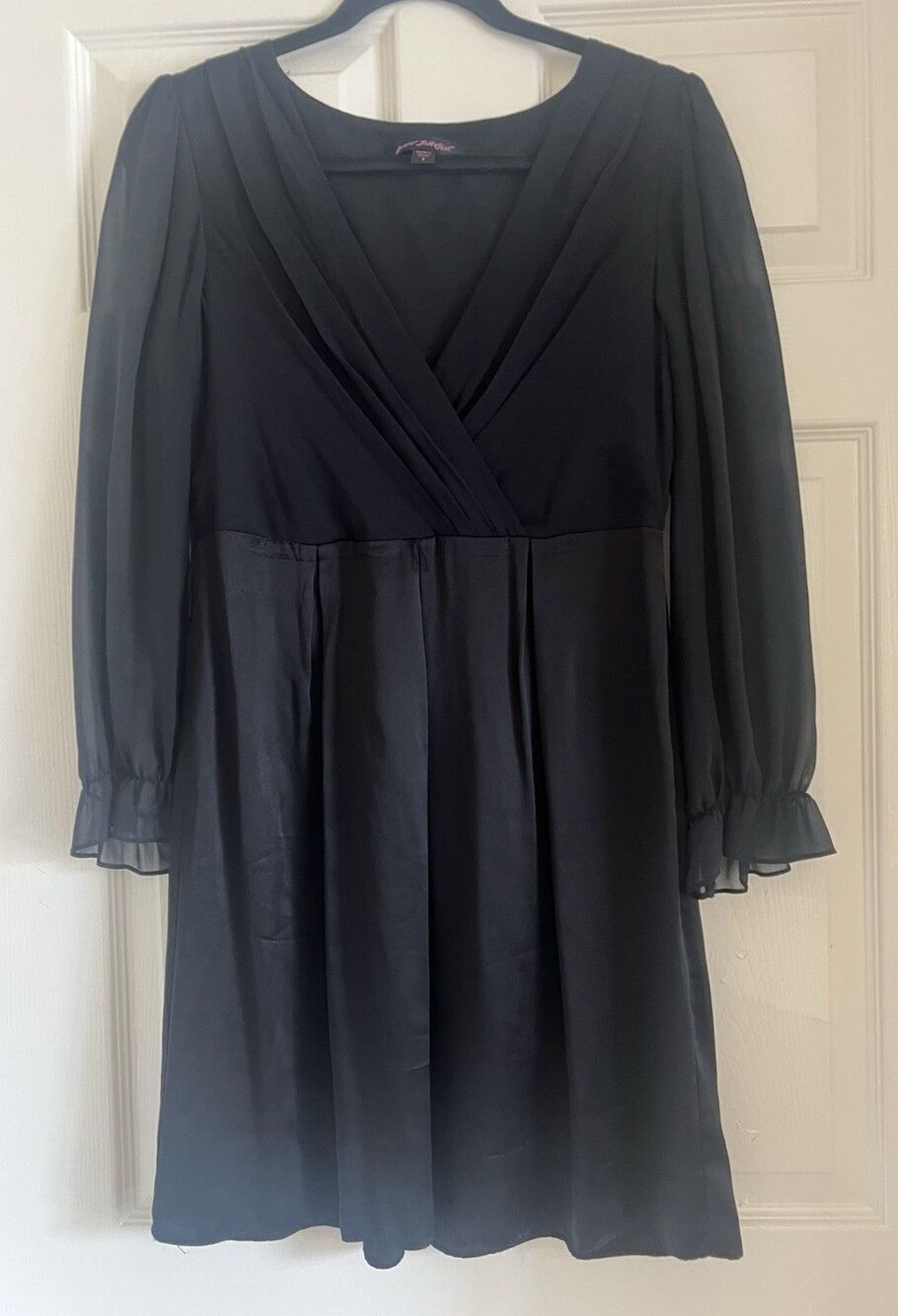 VTG Betsey Johnson Silk Chiffon Mini Dress 8 Black Sheer Y2K Romantic Goth EUC
